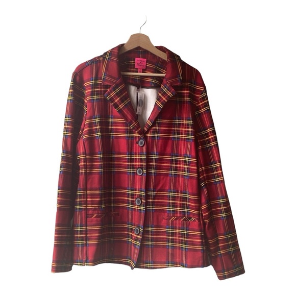Betsey Johnson Jackets & Blazers - Torrid by Betsey Johnson Collaboration Red Plaid Ponte Blazer Jacket 3X
